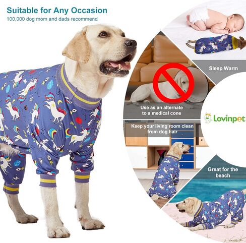 Lovinpet كبير سلالة الكلب الكلب من الملابس ، نحيفة النحافة/متماسكة ، صاروخ يونيكورن طباعة رمادية ، راحة للحيوانات الأليفة ، رعاية الجرح/ما بعد الجراحة قميص الكلب الكبير ، حماية الأشعة فوق البنفسجية ، التوقف عن الكلاب ، 2XL in Kuwait