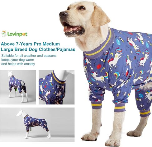 Lovinpet كبير سلالة الكلب الكلب من الملابس ، نحيفة النحافة/متماسكة ، صاروخ يونيكورن طباعة رمادية ، راحة للحيوانات الأليفة ، رعاية الجرح/ما بعد الجراحة قميص الكلب الكبير ، حماية الأشعة فوق البنفسجية ، التوقف عن الكلاب ، 2XL in Kuwait