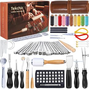 Leather Working Tools Craft Kit for Carving Stamping Sewing Punching Cutting with Storage Bag Professional Leather Tooling kit for DIY Crafting