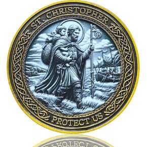 St. Christopher Travel Prayer Coin - 1.57 Inch Zinc Alloy Medallion for Traveler’s Protection - Inspirational Gift for Faith and Guidance