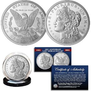 100th Anniversary of The Final Morgan Dollar 1 OZ 39mm Tribute Coin Medallion Double Dated with Full-Color Certificate