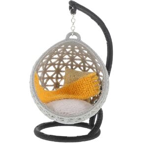 Dollhouse Miniature Swing Chair, 1:30 Scale Dollhouse Decorative Accessories Mini Furniture Decorations DIY Scenery Props - Hanging Swing Chair with Cushion, Blanket and Pillows