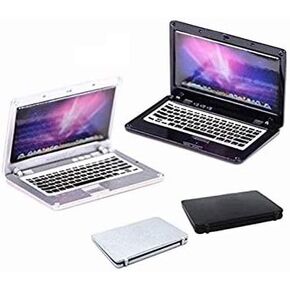 EatingBiting 2 Pack 1:12 Mini House Miniature Home Living Room Mini Laptops Notebook Computers Screen Mini Laptop Miniature Scene Model Scale Accessories Black + Silver