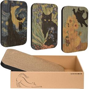 3 Packs Art Wall-Mountable Cat Scratching Board with Box, Cat Wall Scratcher, Cat Scratch Pad, Cardboard Cat Scratcher for Indoor Cats Toy (Series1)
