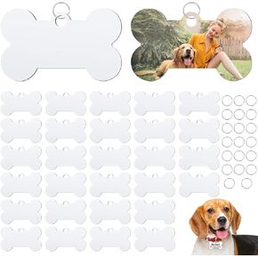 30 PCS Sublimation Aluminium Dog Tag With 20 PCS RING - علامات نقل مزدوجة من جانب DIY Dogs PET