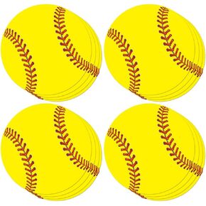 100 Pcs Softball Cutout Softball Party Decorations Paper Ball Cut Outs with 100Pcs Glue Point for Crafts Birthday Party Classroom Bulletin Board Decor