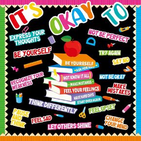 49PCS Inspirational Bulletin Board Decorations It is Okay to Feel Cutouts Motivational Affirmation Station Classroom Bulletin Board Set for Positive School Library Chalkboard Wall Door Decor Supplies