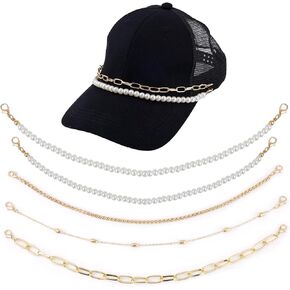 5pcs Trucker Hat Chains, 5 Style Hat Chain Brim Decoration Detachable Mesh Baseball Cap Charms Fashionable Trucker Hat DIY Jewelry Accessories for Women Party Supplies
