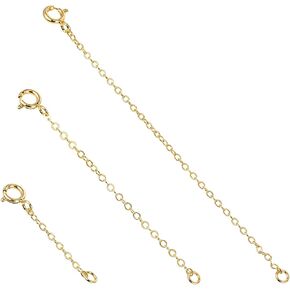 Lnngub 3 Pcs Necklace Extender,Bracelet Extender Gold 18k Plated Gold Necklace Extenders for Women Anklet Extender Extension Chains Jewelry Extenders for Necklaces Jewelry Making (Gold,1", 2", 3")
