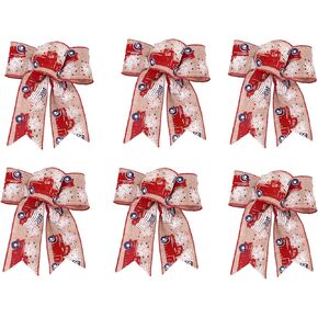 6 Pieces 4th of July Bows Red White Blue Stripe Stars Wreath Bows Patriotic Wreath Decoration for Memorial Day, Independent Day Front Door Decor