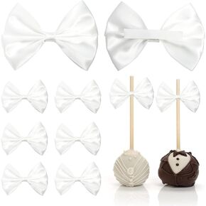 Ivory Self Adhesive Satin Ribbon Bows for Gift Wrapping 3.5 Inch Premade Cream Stick on Bows for Crafts, Wedding Decor, Birthday Party Decoration, Baby Shower, Treat Bags (36 Pack)