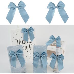 4.5" Satin Ribbon Dusty Blue Bows for Gift Wrapping, Twist Tie Bows, Cute Bows for Crafts, Party Favors, Premade Bows Pre-Tied Decorative Bows for Flower Bouquets Candy Apple Bows-24 Counts