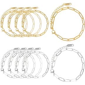 Wisreach 10pcs 18K Paperclip Chain Paperclep Burclets Kit - 6.3 بوصة قابلة للتعديل سوار DIY DIY MACHERT مع مشابك جراد البحر (الذهب والفضة)