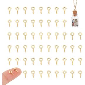 UNICRAFTALE About 150Pcs Real 18K Gold Plated Screw Eye Pins Metal Screw Eye Peg Bails Eyelets Threaded Clasps Hooks for DIY Handwork Wooden Clay Pendants Cork Bottles 8x4x1mm