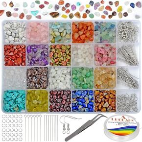 LPBeads Jewelry Making Kit 1200 PCS Natural Crystal Beads in 20 Colors Gemstone, Jump Rings, Earring Hooks, Pins, Elastic Bracelet String for Women and Adults