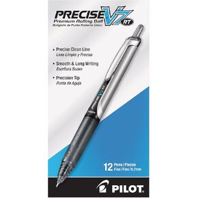 Pilot Precise V7RT Retractable Rollerball Pen, Needle Point, Black Ink, 0.7mm, Fine Point, Each