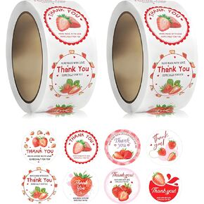 2 Roll Strawberry Thank You Stickers for Envelope Seals 8 Different Pink Fruit Design Self-Adhesive Sealing Labels for Business Card Candy Cookie Bag Gift Party Favours Decorations