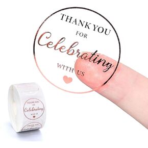Whaline 1000Pcs Thank You for Celebrating with Us Transparent PVC Stickers Clear Rose Gold Thank You Label Decals for Graduation Party Wedding Birthday Baby Shower, 1.5 Inch