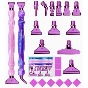 Diamond Painting Pen Accessories Tools Set,Premium Stainless Steel Metal Tips,Ergonomic Diamond Art Pen and Painting Glue Clay,Roller,Comfort Grip and Faster Drilling (Purple+Blue+Pink)