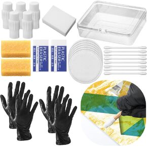 Honoson 8 Pcs Comic Book Dry Cleaning Kit Includes Magic Sponge Erase, Erasers, Gloves, Cotton Pad and Swab Set with Storage Box Drafting Cleans Tools for Book Document Magazines Supplies