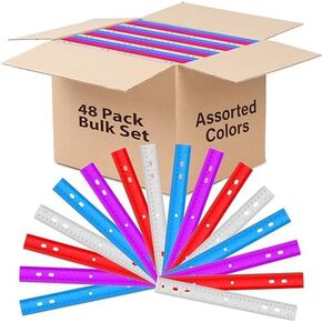 Rulers Bulk for Classroom (48 Bulk Pack) Plastic Ruler 12 Inch, Ruler with Centimeters and Inches, Bulk School Supplies Wholesale, Assorted Colors (48 Pack)