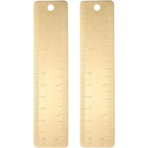 HARFINGTON 2pcs Gold Brass Ruler 13cm (4 Inch) Metric Inch Dual Scale Straight End Ruler Bookmark for Classroom Home Office