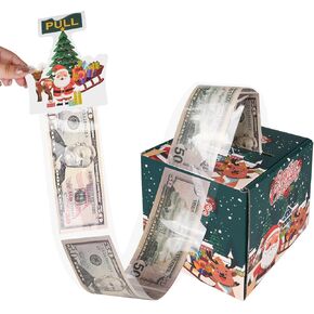 Merry Christmas Money Box for Cash Gift Pull, Surprise Explosion Holder with Card & 50Pcs Plastic Bags with Adhesive, Unique DIY Money Roll Ideas for Women/Men/Adults/Friends/Girls/Boys
