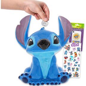 Disney Stitch Ceramic Piggy Bank - حزمة مع 5 "ديزني طويل القامة لتوفير العملة النقدية jar jar plus ، المزيد | غرزة Money Bank