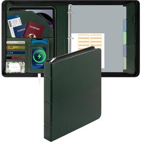Zippered Leather 3 Ring Binder Organizer with Pockets – Business Portfolio Folder with Card Slots, Phone Holder, Pen Loop (Pink)
