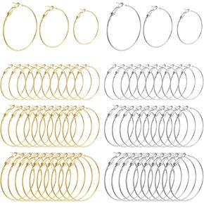 60pcs نتائج قرط الصلب غير القابل للصدأ ، 3size مستديرة الأذن الأطواق الأطواق مفتوحة الديك