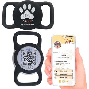 Smart NFC Pet ID - QR Code Airtag Holder - Silent Tag Collar - Waterproof, Lightweight Ideal for Dogs & Cats - Instant Access to Custom Profile (Black)