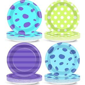 48Pcs Monster Birthday Party Paper Plates for Monster Theme Party Table Supplies 7" Cartoon Blue Green and Purple Disposable Dessert Plates Tableware for Kids Birthday Baby Shower Decorations