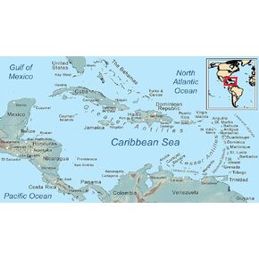 Palmetto Posters 23x13 Laminated Poster: Large general map of the caribbean