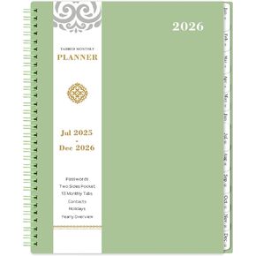 2026 Monthly Planner - JUL 2025 - DEC 2026, 2026 Planner 9" x 11", 18 Monthly Planner/Calendar with Tabs, Pocket, Label, Contacts and Passwords, Twin-Wire Binding, Green Cover, Waterproof Design