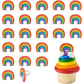 DecoPac Rainbow Cupcake Toppers, 24 Multi-Color Cake Decorations, Food Safe Cupcake Rings - 24 Pack