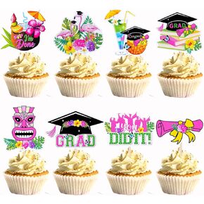 2025 Graduation Cupcake Toppers,24pcs Hawaiian Style Diploma Grad Cap Grad Cupcake Picks for Class of 2025 Graduation Party Cake Decorations Supplies