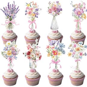 Wildflower Birthday Party Decorations - 40PCS Baby in Bloom Baby Shower Cupcake Toppers Decorations Boy Blue Floral Cupcake Picks Decor Flower Theme Supplies