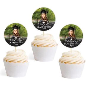 Andaz Press Personalized Graduation Cupcake Toppers with Custom Photo, Name, Cupcake Picks Decor with Cap Class Year, Graduation Decorations 2025, Class of 2025 Decorations, Bulk 20 Pack, 2 Inch