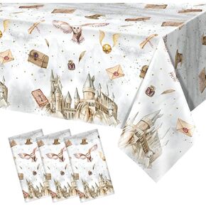 3 Pieces Magical Wizard Party Tablecloth Boys Girls Witch Wizard Magic School Happy Birthday Party Table Cover Large Tablecloth Vintgage Castle Owl Party Supplies 54 x 108 Inch