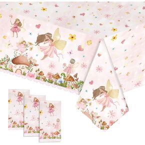 3 PCS Pink Table Cloth for Girl, 54" x 108" Plastic Flower Tablecloths, Disposable Table Covers for Birthday Party, Birthday Decors