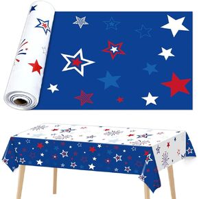 party greeting Patriotic 4th of July Tablecloth Roll for Independence Day 100ft x 51inch Memorial Day Table Cover with Red White Blue Star Veterans Day Backdrop for Patriotic Themed Party Supply