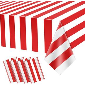 Carnival Theme Party Decorations Tablecloths, Circus Plastic Table Covers Rectangle Disposable Red and White Striped Tablecloth Supplies for Kids Birthday Movie Night Christmas, 87'' x 51'', 2pcs