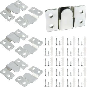 4 Pairs Stainless Steel Flush Mount Bracket Interlocking Headboard Hardware for Picture Hangers,Interlocking Heavy Duty Photo Frame Hook,Interlock Bracket Furniture Connector (Silver)