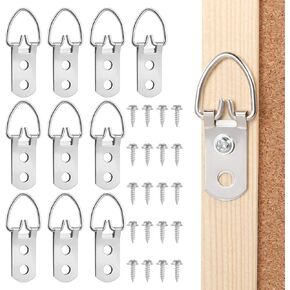 10 Packs Heavy Duty D Ring Picture Hangers with Screws, Metal Extra Large 2 Holes D Rings Picture Frame Hanging Straps Hook Hardware Kit for Hanging Clock Mirror Artwork Pictures Photo Frame, Silver