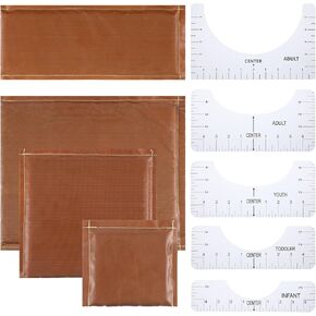 Heat Press Pillow Mat 9 Pcs in 1 Kit, 4 Sizes Heat Pressing Transfer Pillow and 5pcs Tshirt Ruler Guide for Vinyl, Teflon Pillow Sublimation Printing, Heat Resistant Pressing Pillows for Screen Print
