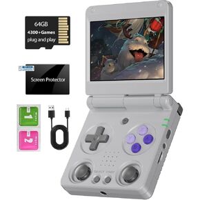 RG34XXSP Foldable Retro Handheld Game Console , 3.4 Inch IPS Screen Linux System Sunken Dual Joystick Built-in 64G TF Card 4353 Games Handheld Emulator Support 5G WiFi Bluetooth TV Output(Indigo)