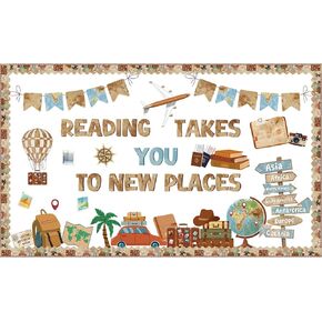 Reading Bulletin Board Decorations - Reading Travel Bulletin Board Set, Hot Air Adventure Theme Learning Classroom Paper Cutouts Decorations, Library School Chalkboard Wall Decor Supplies