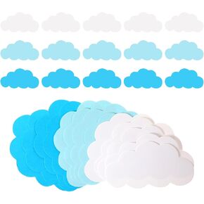 Cloud Cutouts, Double Sided Cloud Shapes Paper Cutouts Clouds Wall Decals for School Craft Projects Bulletin Board Party Kindergarten Wall Decoration, 120 Pcs (Blue, White, Light Blue)