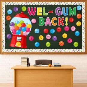 عودة إلى مدرسة ديكورات Boardin School ، قم بتعيين Gumball Machine Clutouts Back Clotouts Colorful Bubble Gumballs مرحبًا