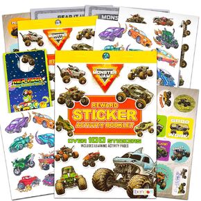 Monster Jam Party Supplies Stickers and Tattoos Set ~ 200 Assorted Truck Stickers and Race Car Tattoos | Monster Truck Party Favors for Kids